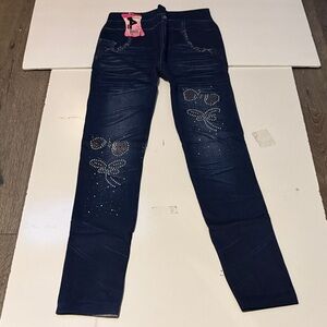 Women's Dark Blue Embellished butterfly Legging faux Jeans